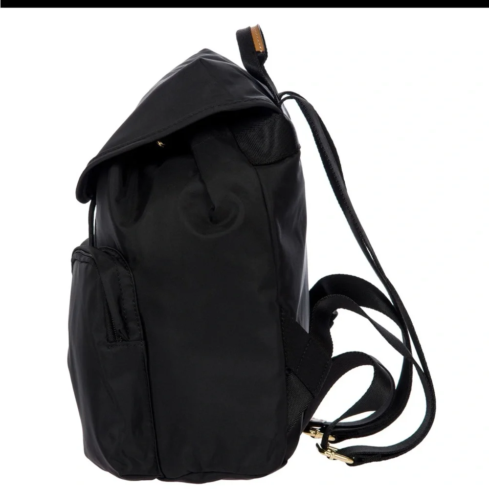 Bric's Black Nylon Backpack with Tan Leather Trim